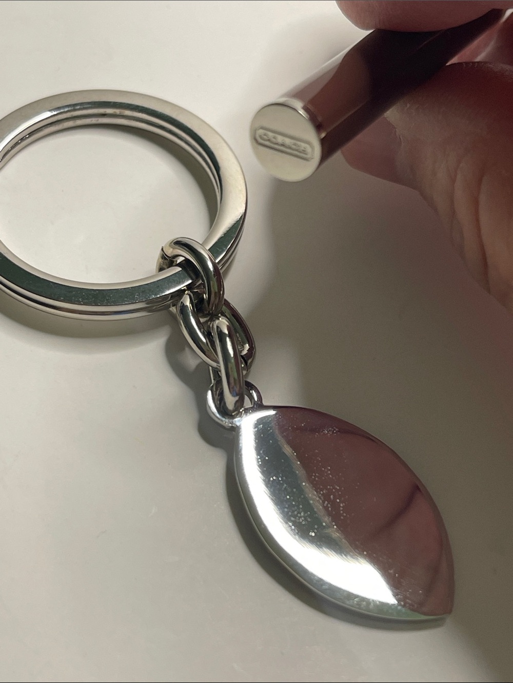 Coach Brown Enamel Football Keychain with Silver Hardware and Coach Pen - Picture 6 of 6